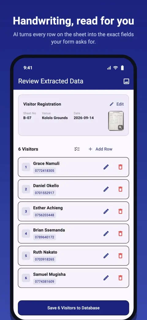 SnapForm review screen